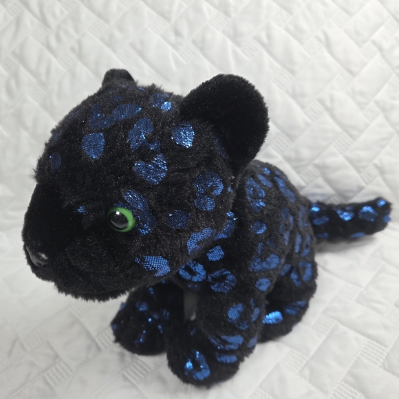 Wild Republic Plush Foilkin Black Panther Shiny Metallic Blue Spots Leopard Cat - Picture 1 of 9